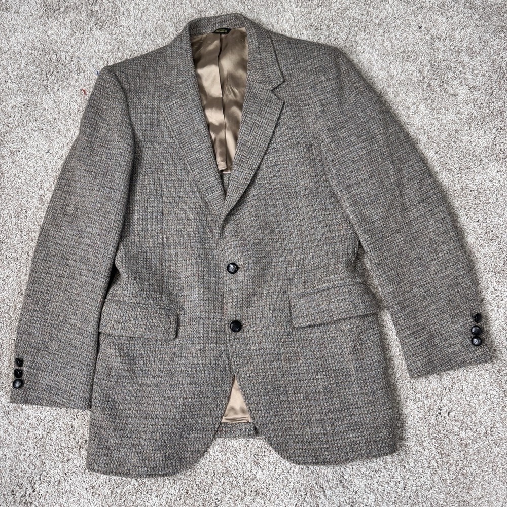 Harris Tweed Men 42L Tall Blazer Sports Coat Wool Brown Blue Scottish USA Made